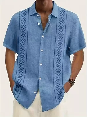 Stylish Men's Ethnic Print Short Sleeve Button-Down Shirt - Perfect For Summer • $26.75