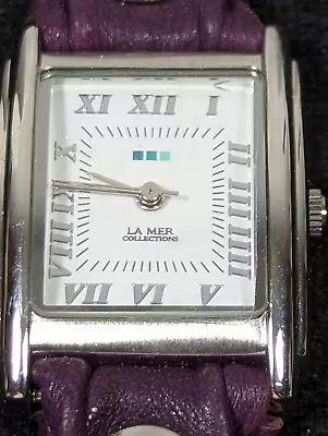 La Mer Collections White Dial Silver Tone Rectangle Case Pruple Wrap Band Watch • $17.49