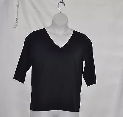 $4.79 • Buy Bob Mackie V-Neck Tee With Elbow Sleeves Size L Black/White