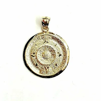 14k Yellow Solid Gold Aztec Mayan Sun Calendar Azteca Pendant Jewelry 1.02  3.6g • $235