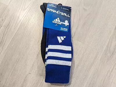 NWT ADIDAS CLIMALITE BASKETBALL CUSHION COMPRESSION SOCKS BLUE Sz L LARGE 8-12 • $34.99