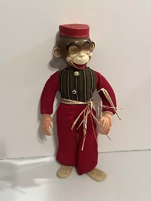Vintage Stuffed Monkey Organ Grinder Bellhop 12.5” With Display Stand • $44