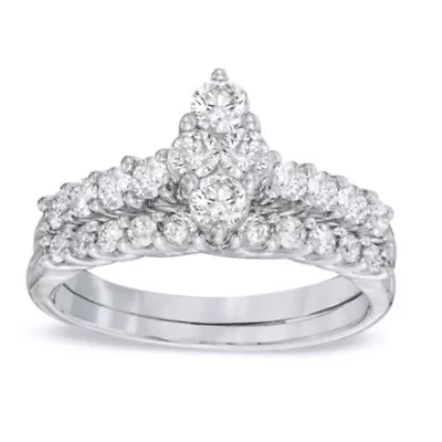 Round Cut 1 Ct Diamond Marquise Cluster Bridal Set In 925 Sterling Silver • $2614.61