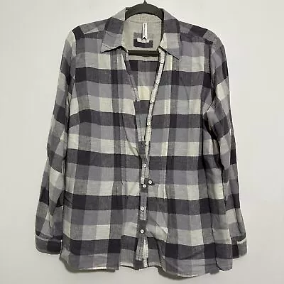 M&S Ladies Shirt  Casual Grey Size 18 Cotton Blend  Long Sleeve   Check • £13