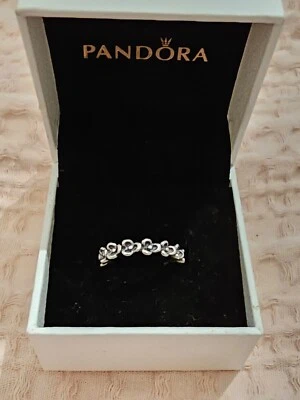 $15 • Buy Authentic Pandora Silver Black Spring Floral Elegance Stacking Ring Size 50