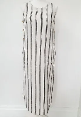 £11.37 • Buy Ladies Linen Striped Side Button Midi Shift Dress Ex M&S Rrp £29.99 Sz 6 To 20