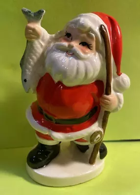 Vtg 1950's NORCREST Christmas Santa With Fish  & Fishing Pole Ceramic • $47.99