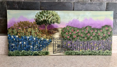 $6.69 • Buy Beautiful Acrlic Painting Of Flower Garden Landscape On Wood Panel