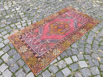 Vintage Rug Turkish Carpet Handmade Rug Area Rug Wool Rug | 27 X 53 Ft • $350