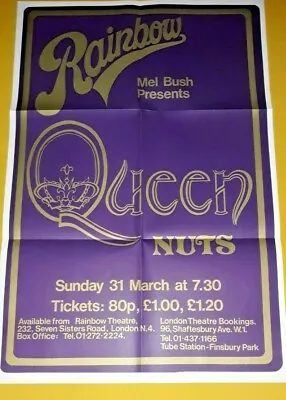 $34.99 • Buy QUEEN -  Live At The Rainbow Theatre '74  Concert Poster Reproduction - MINT