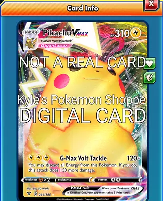 $2.99 • Buy Pikachu V MAX VMAX Pokemon TCG Online PTCGO 044/185 DIGITAL CARD NT REAL CARD