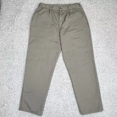 LL Bean Flannel Lined Khaki Pants Mens Size 34x30 Beige Pleated Chino • $15