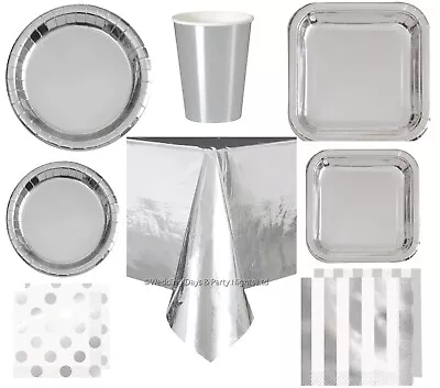 Metallic Silver Tableware 25th Anniversary Birthday Wedding Party Table Decor • £2.38