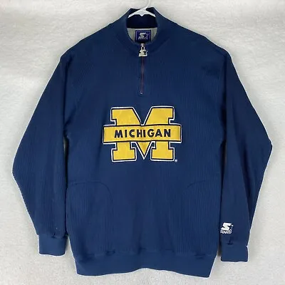 Vintage 90s Michigan Wolverines Embroidered Starter Sz L Thermal Pullover Jacket • $49.88