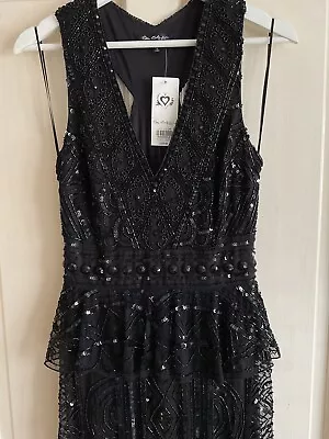 Miss Selfridge ⭐️Ladies Size 8 Black Beaded & Net Evening Party Dress ⭐️Tag • £29