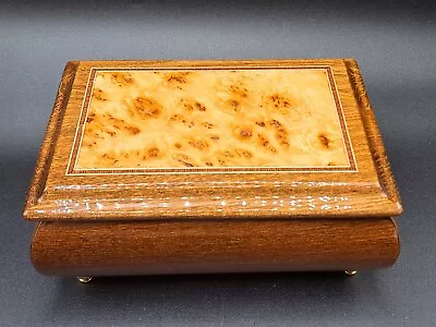 Reuge Romance Maple Burl Wood Music Jewelry Box Footed  Plays  The Blue Danube  • $29.99