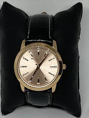 Michael Kors Elena MK3609 Women's Black Leather Analog Dial Quartz Watch WO283 • $59.99