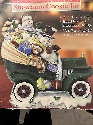 Tomsky Christmas Snowman Cookie Jar Rite Aid Hand Painted Green Car • $29.99