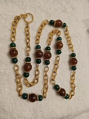 Vintage Mogul Etruscan Necklace Matte Brushed Gold Glass Beads • $85