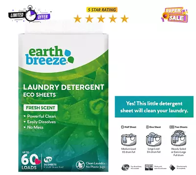 Earth Breeze Laundry Detergent Sheets - Fresh Scent - No Plastic Jug (60 Loads) • $13.99