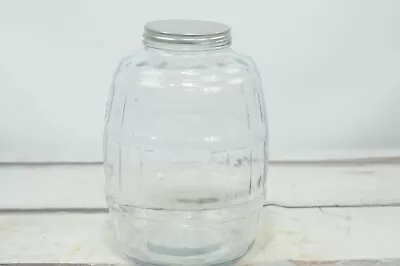 Vintage Duraglass? 12.5 H Heavy Glass Barrel Pickle Jar With Lid • $84