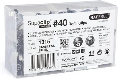 Rapesco 1315 Supaclip 40 Bulk Pack Of Stainless Steel Refill Clips Pack Of 350 • £18.11