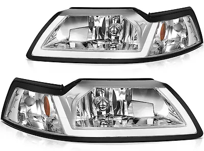 Fit For Ford Mustang 1999-2004 Headlights Chrome Housing Head Lamp Pair • $115.99