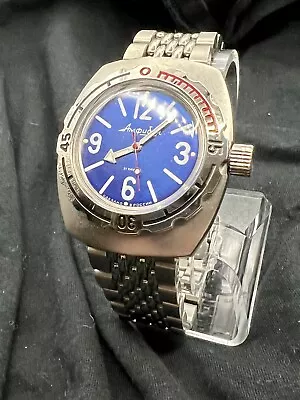 Vostok Amphibia 090914 Diver Military Automatic W/upgrade Bracelet Exc Cond • $35