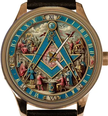 Ancient Blue Illuminati Masonic Freemasonry Symbolic Art Collectible Brass Watch • $139.99