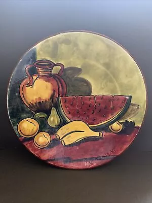 Majolica Spanish Fruit Superb Hand Painted Ceramic Wall Plate Signed M. Valero • $32.50