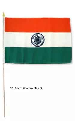 12x18 12 X18  India Country Stick Flag 30  Wood Staff • $8.88