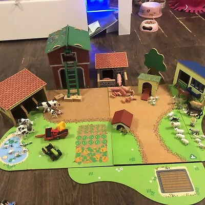 ELC Wooden Farm Yard Set With Board Buildings And Extra Animals • £30