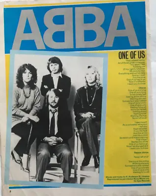 ABBA - ONE OF US - Full Page Lyric Poster From A Magazine 1981 • £3.95