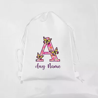 Personalised Letter Butterfly Print WHITE Kids Childs School Sport Gym PE Bag • £7.99