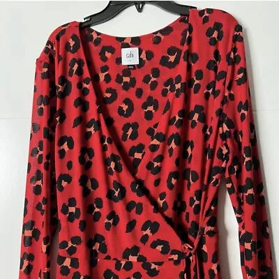 CAbi Siren Wrap Dress Long Sleeve Leopard Print Red Style 5771 Women's Medium • $48