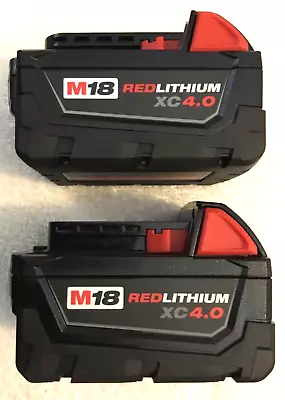 2 New Milwaukee 48-11-1840 M18 18V 18 Volt XC 4.0Ah Red Lithium Ion Batteries • $103.49