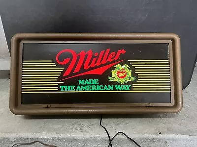 Vintage Miller Lighted Beer Sign Made The American Way Bar Light Man Cave 16x12” • $90