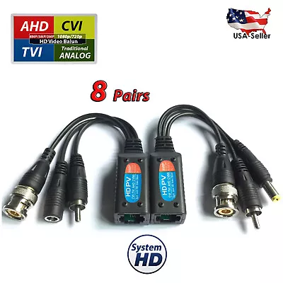 8MP HD UTP Balun Cat5 Cat6 To BNC Video Transceiver Video Power And Audio Balun • $48.99