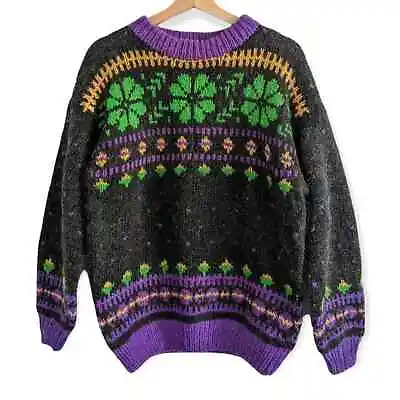 Lopapeysa Men's S Purple Stripe And Green Clover Knitted Sweater • $59.99