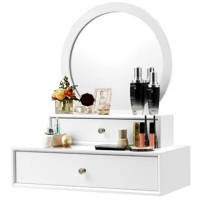 White Makeup Dressing Wall Mounted Vanity Mirror With 2 Storage Organizer Drawer • $84.96