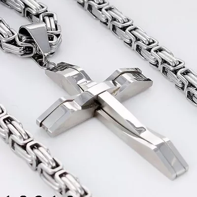 5MM Men Silver Byzantine Chain Stainless Steel Cross Pendant Necklace 18-36inch • $13.57