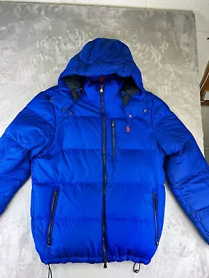 Polo Ralph Lauren Hooded Puffer Down Jacket Coat Royal Blue LARGE Pockets Lined • $79.99