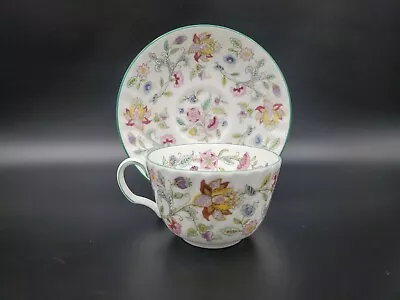 Minton Haddon Hall Tea Cup & Saucer Green Trim SmoothBone China Floral B1451  • $17.68