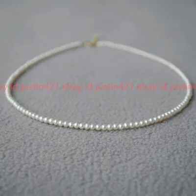 Mini 4-5mm A+ Real Natural White Freshwater Cultured Round Pearl Necklace 18  • $23.74