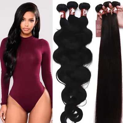 Human Hair Extensions Virgin Hair Weave Brazilian/Indian Bundles Body Weve Black • $18.10