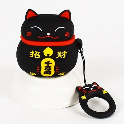$19.90 • Buy Black Lucky Cat Maneki Neko Cute 3D Cartoon Silicone AirPods 1/2 Case