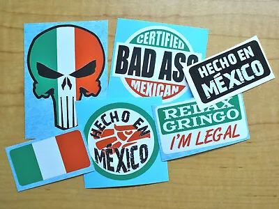 6pk Funny Hard Hat Stickers | Mexican Punisher Bad Ass Mexico Flag Decals Lot • $5.79