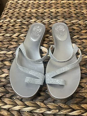 Vince Camuto Evina Silver Embellished Toe Thumb Sandals Summer Size 9M • $16.99