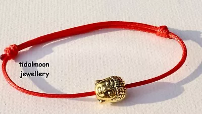 Waxed Cotton Cord Bracelet Spiritual Yoga Karma  Large Gold Coloured Buddha Head • £3.20