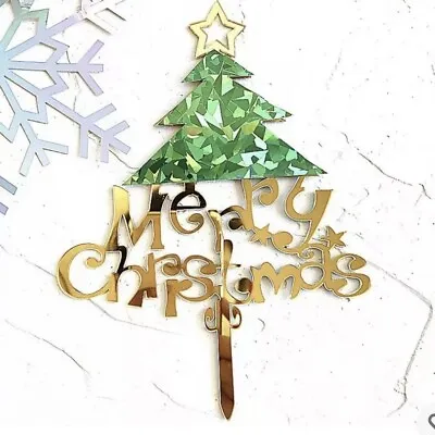 Gold Merry Christmas Cake Toppers  Decorations Toppers Acrylic • £1.75
